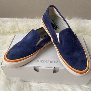 Vans blue suede retro rainbow slip ons. W8/M6.5